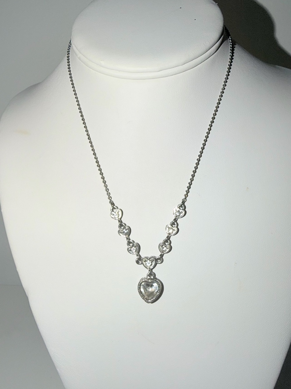 Vintage Silver-Tone Hearts & Rhinestones Necklace